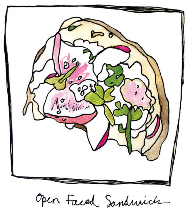 Radishes on an open faced sandwich