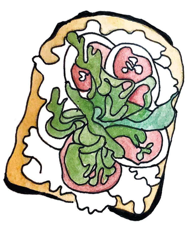 drawing of arugula with fig and goat cheese