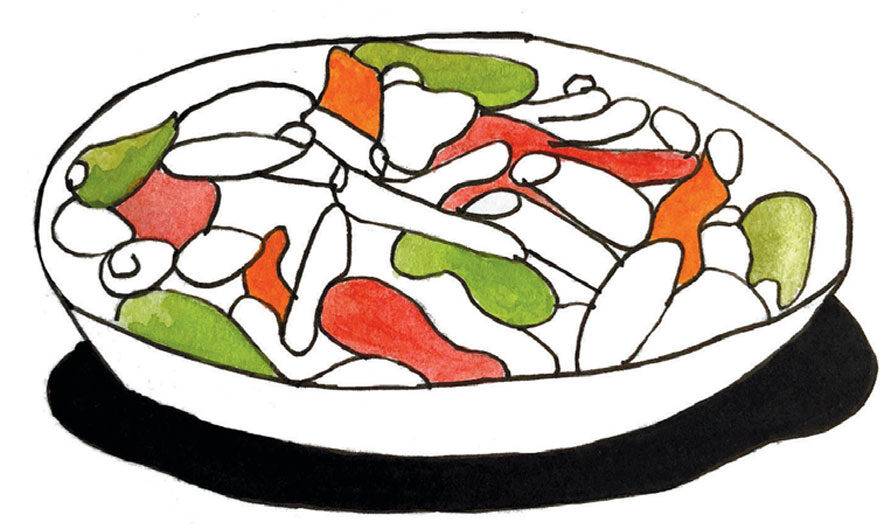 Illustration of pasta with sweet peppers