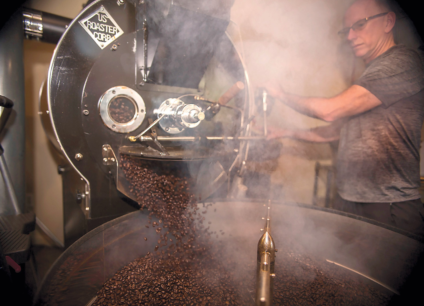roasting coffee beans at Fair Mountain Coffee Roasters