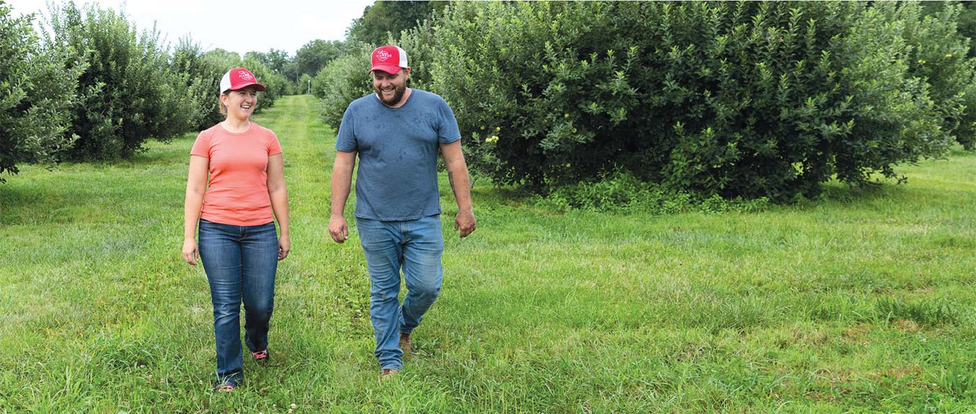 walking through the apple orchard at Riamede Farm