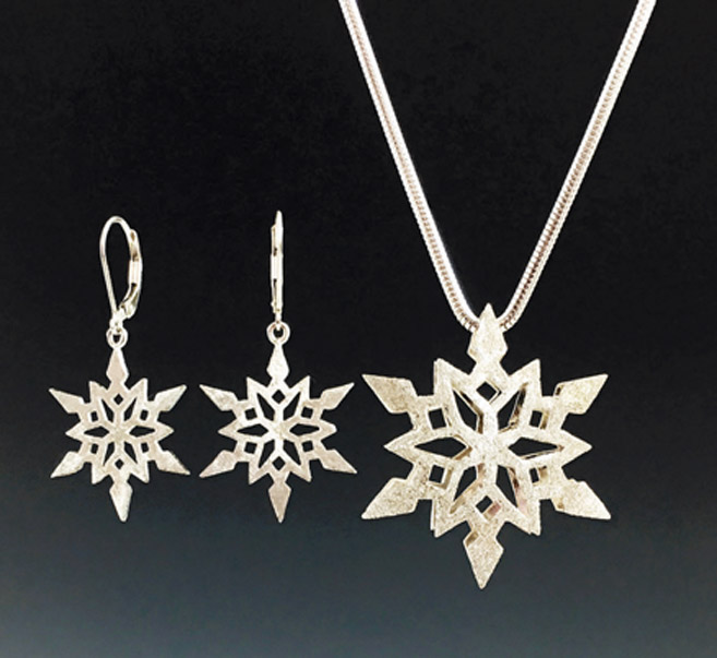 snowflake necklace and earring