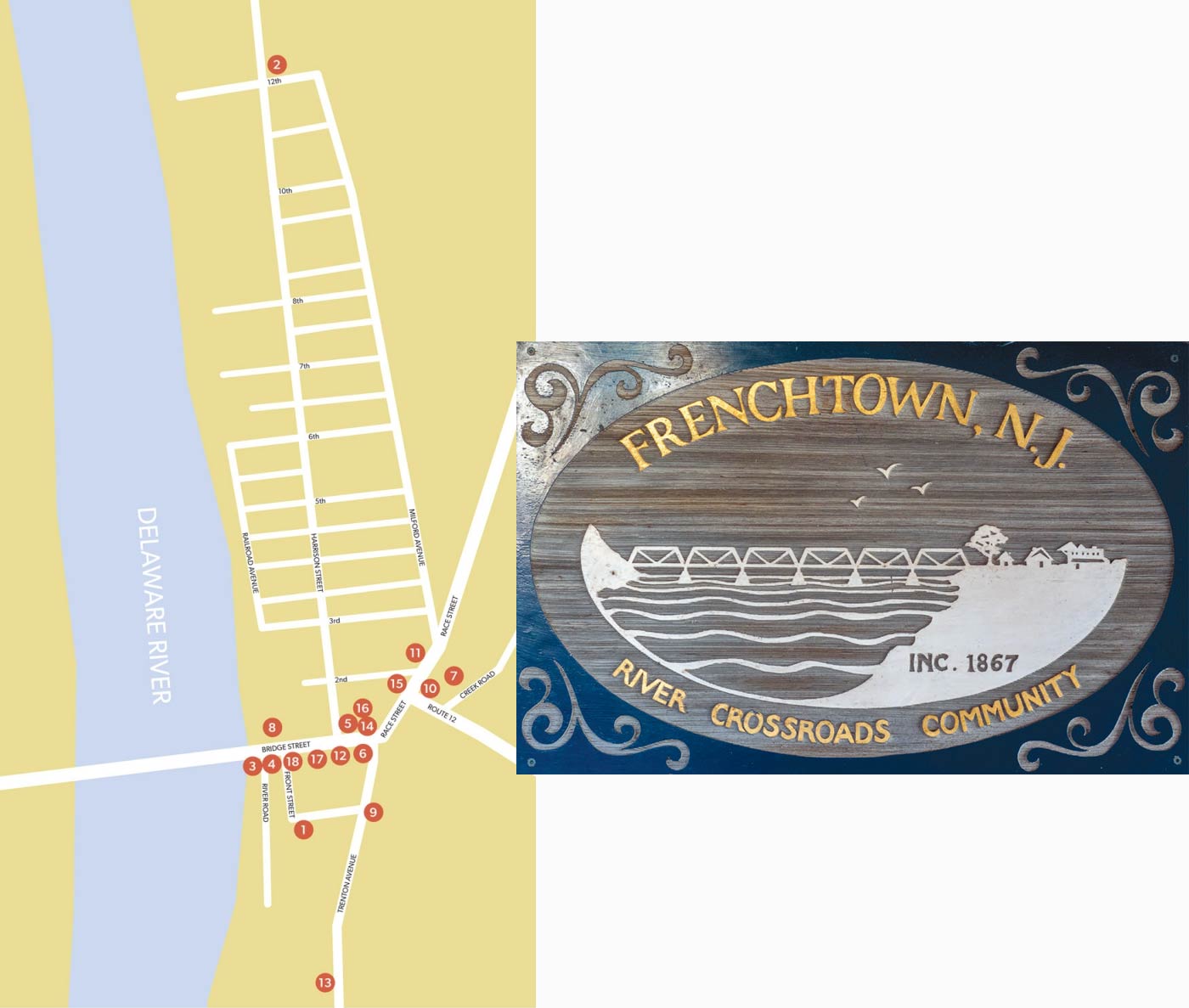 Frenchtown New Jersey map and sign