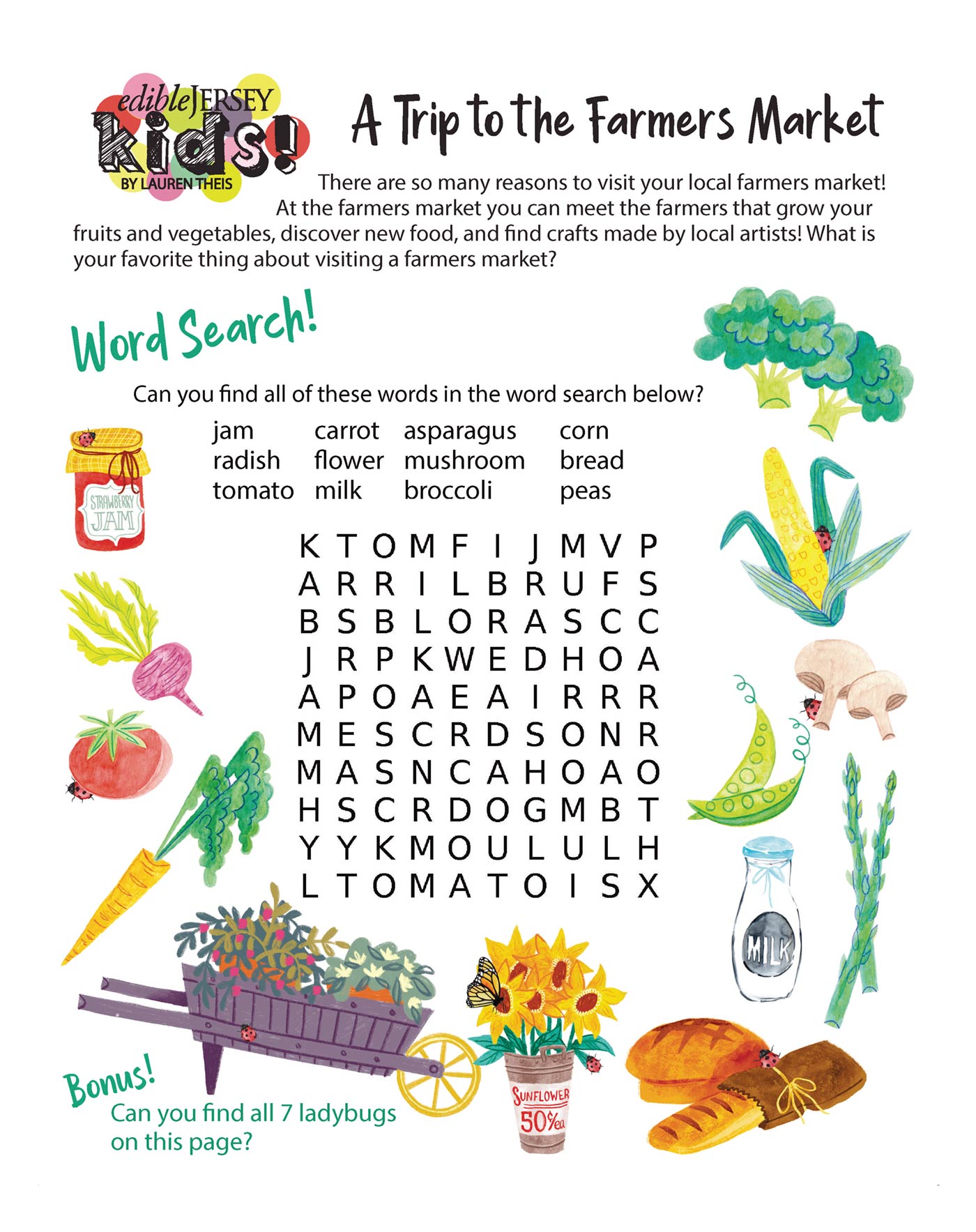 Farmers Market Word Search for Kids