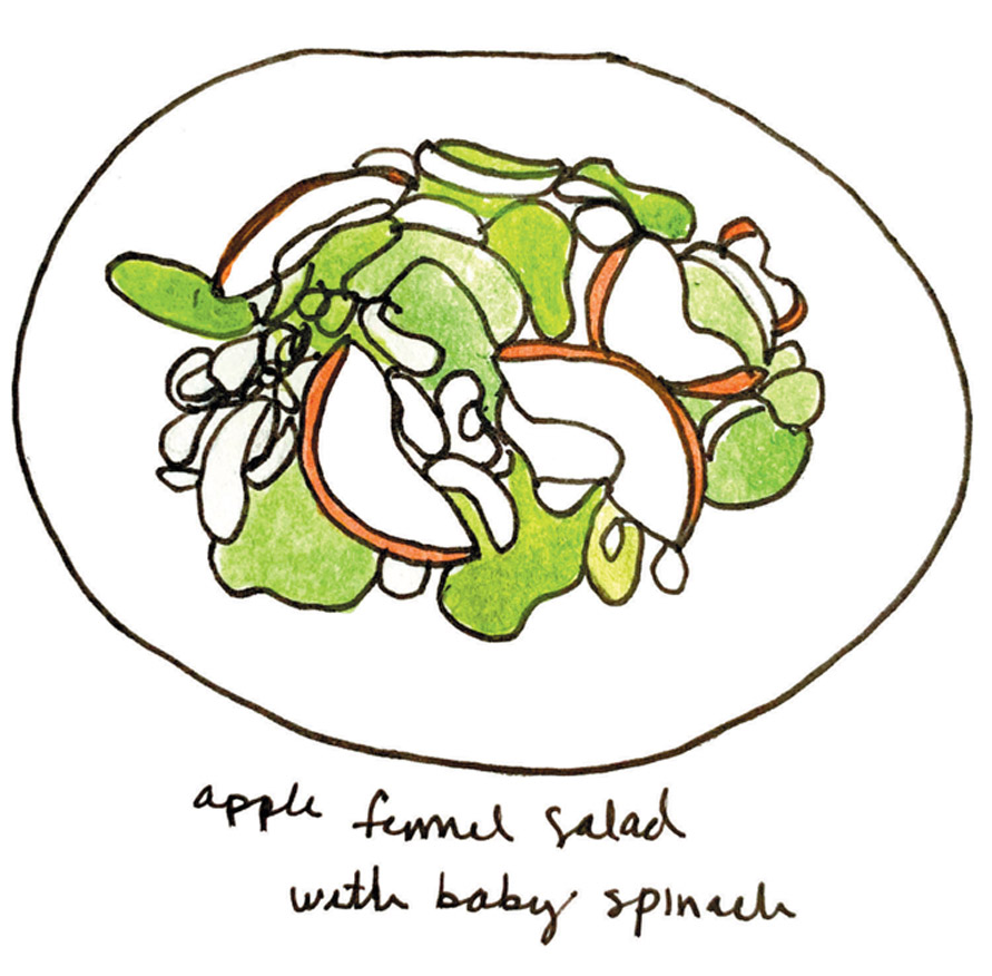 Apple fennel salad with baby spinach