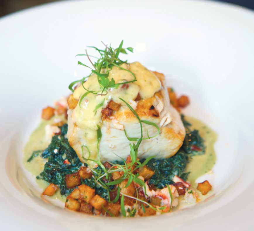 Swordfish with hollandaise, creamed nettles and lobster hash
