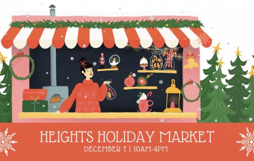 The Heights Holiday Market will be held on Saturday, December 7, from 10am to 4pm in Riverview Park.