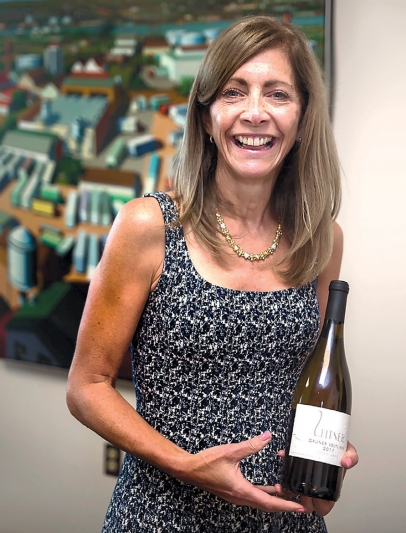NJ First Lady Tammy Murphy with a bottle of wine from Mount Salem Vineyards of Pittstown, one of the Jersey wines she has yet to try.