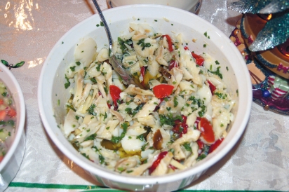 cold bacala salad with garlic and cherry peppers