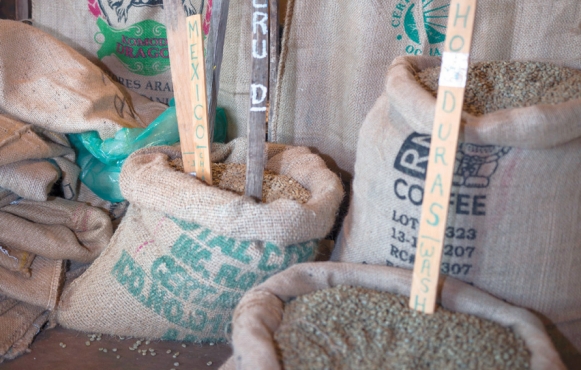 Bags of coffee beans
