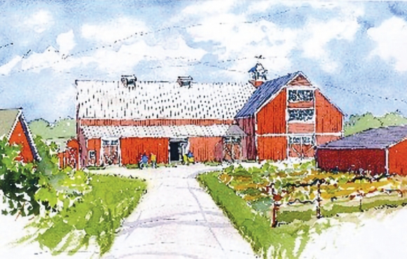 illustration of a red barn