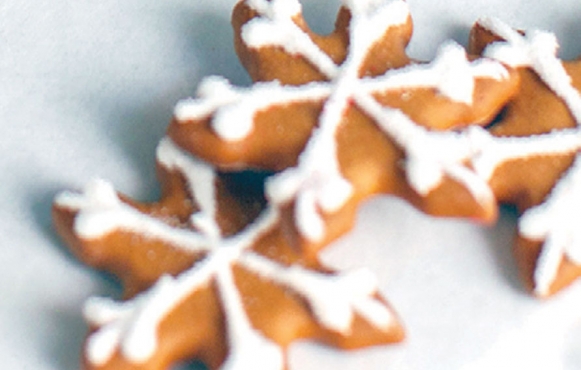 snowflake shaped iced gingerbread cookies