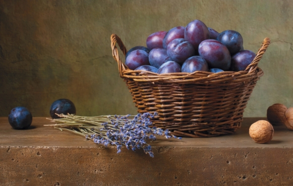 a basket of plums