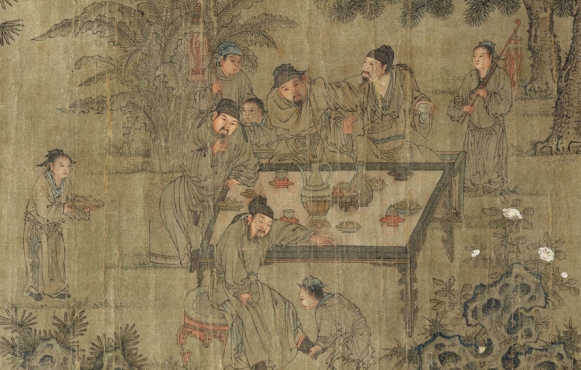 Yuan dynasty, 1260–1368; Evening Literary Gathering (detail). Handscroll; ink and color on silk, 26.2 x 160 cm. Private collection. Photograph: Chiu Lem