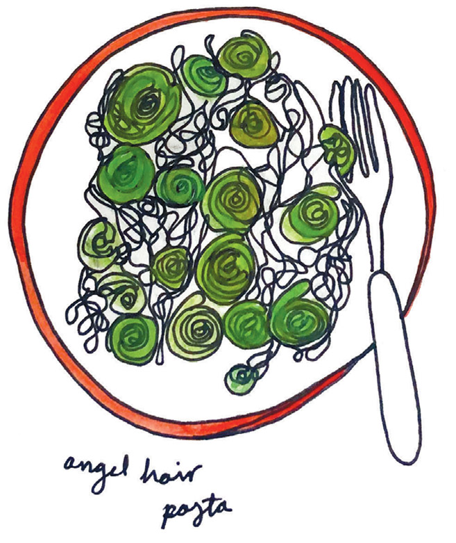 angel hair pasta with fiddlehead ferns
