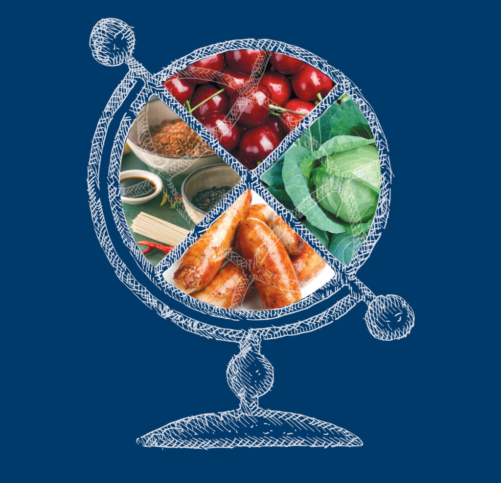 a selection of cuisines contained within a globe